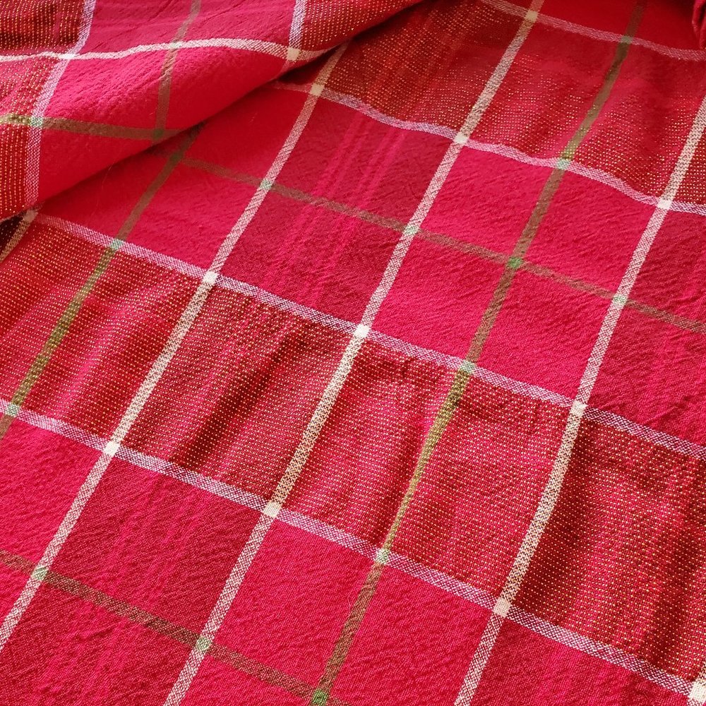 Holiday Tablecloth Red Green Plaid with Gold Lame